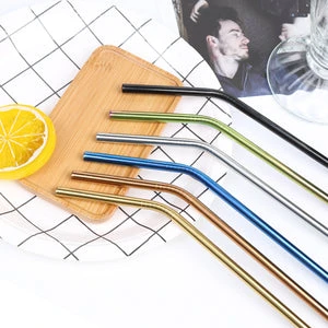 Pack de 100 pcs - Paille en inox aliméntaire curvée
