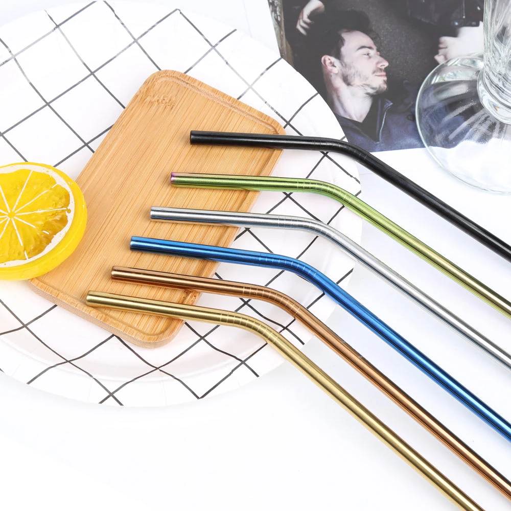Pack de 100 pcs - Paille en inox aliméntaire curvée